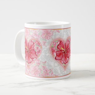 Hibiscus & lace RED Large Coffee Mug