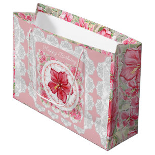 Hibiscus & lace RED Large Gift Bag