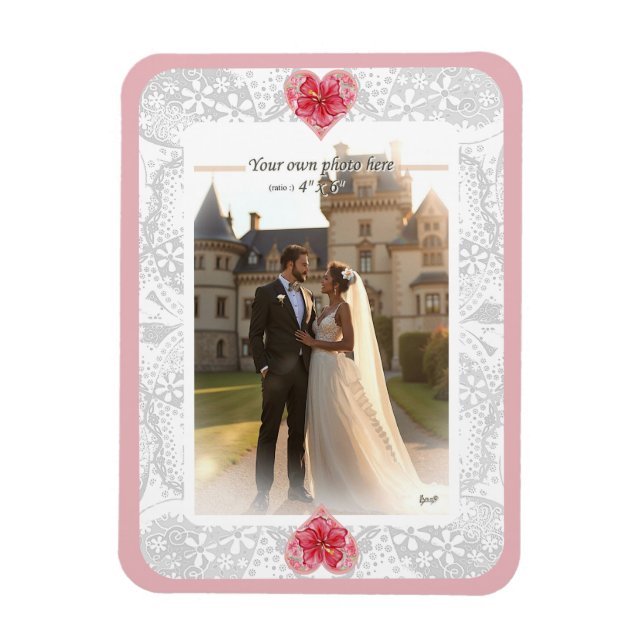 Hibiscus & lace RED Magnet (Vertical)