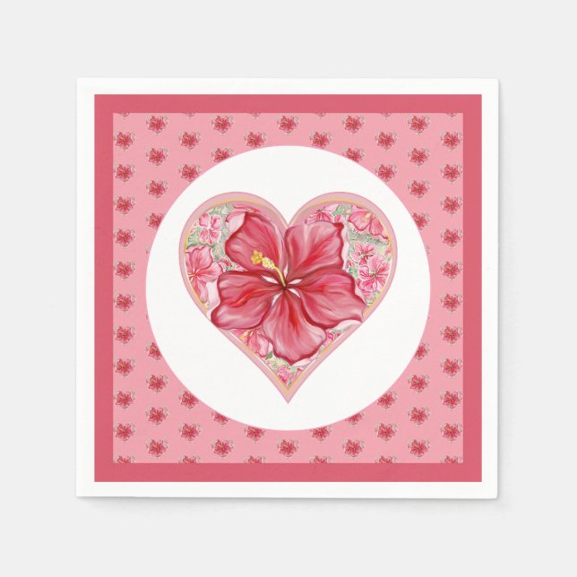 Hibiscus & lace RED Napkin (Front)