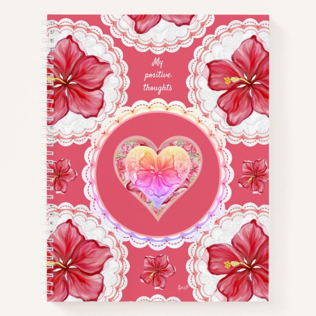 Hibiscus & lace RED Notebook (Front)