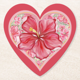 Hibiscus & lace RED Paper Coaster