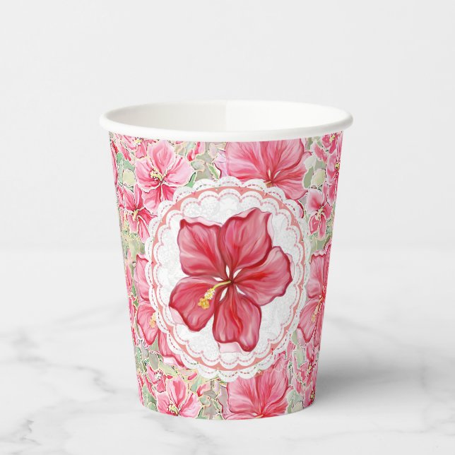 Hibiscus & lace RED Paper Cups (Left)