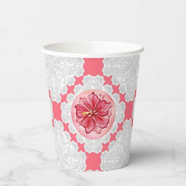 Hibiscus & lace RED Paper Cups (Left)
