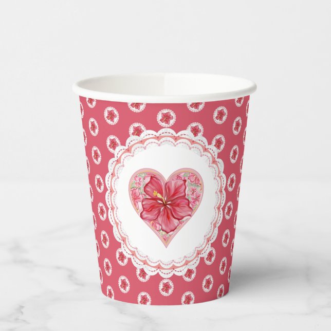 Hibiscus & lace RED Paper Cups (Left)