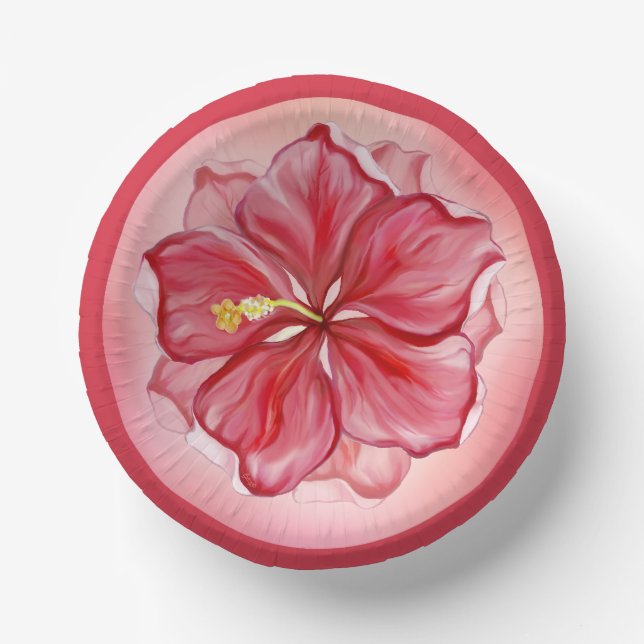 Hibiscus & lace RED Paper Plate (Front)
