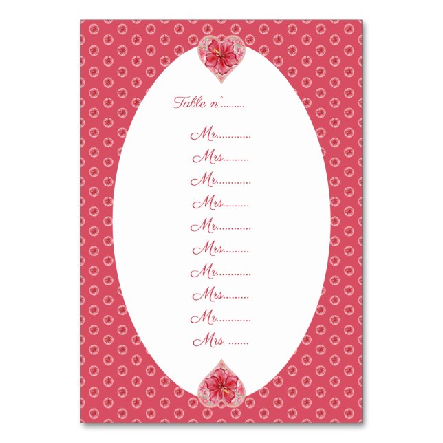 Hibiscus & lace RED Table Number (Front)