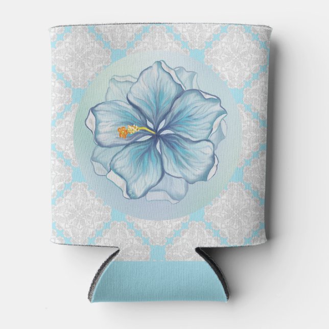 Hibiscus & lace TURQUOISE Can Cooler (Front)
