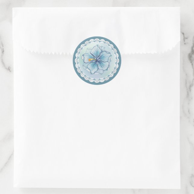 Hibiscus & lace TURQUOISE Classic Round Sticker (Bag)