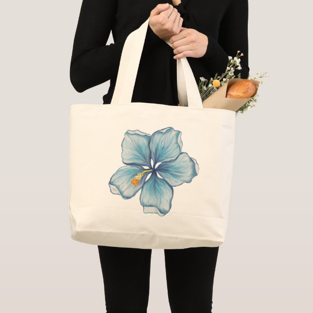Hibiscus & lace TURQUOISE Large Tote Bag (Front (Product))