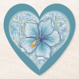 Hibiscus & lace TURQUOISE Paper Coaster