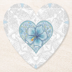 Hibiscus & lace TURQUOISE Paper Coaster