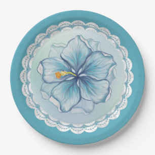 Hibiscus & lace TURQUOISE Paper Plate