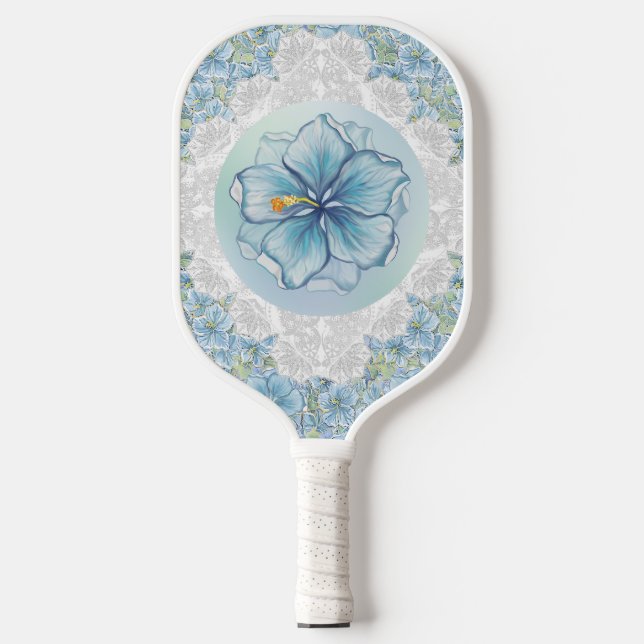 Hibiscus & lace TURQUOISE Pickleball Paddle (Front)