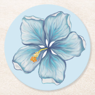 Hibiscus & lace TURQUOISE Round Paper Coaster