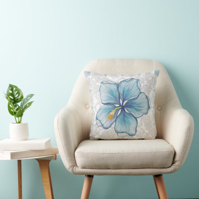 Hibiscus & lace TURQUOISE Throw Pillow (Chair)