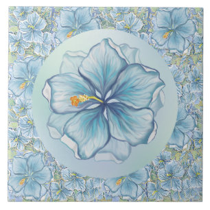 Hibiscus & lace TURQUOISE Tile
