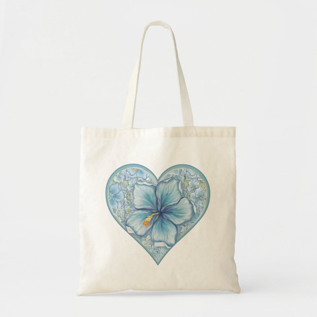 Hibiscus & lace TURQUOISE Tote Bag (Front)