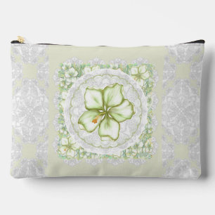 Hibiscus & lace WHITE Accessory Pouch
