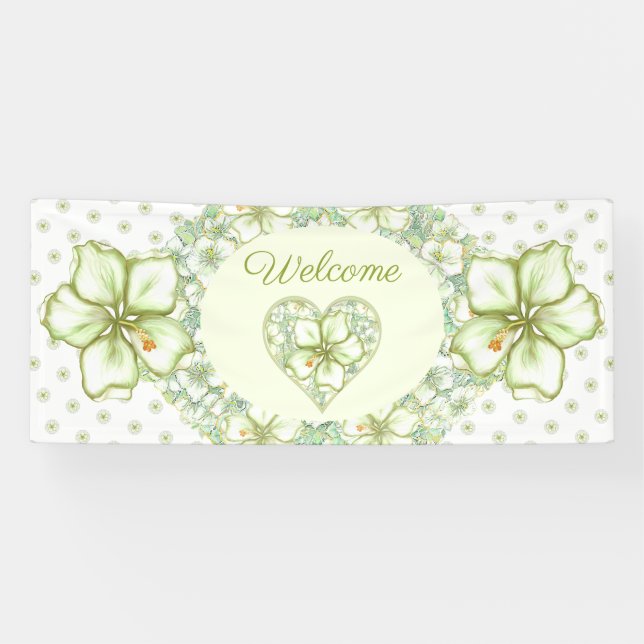 Hibiscus & lace WHITE Banner (Horizontal)