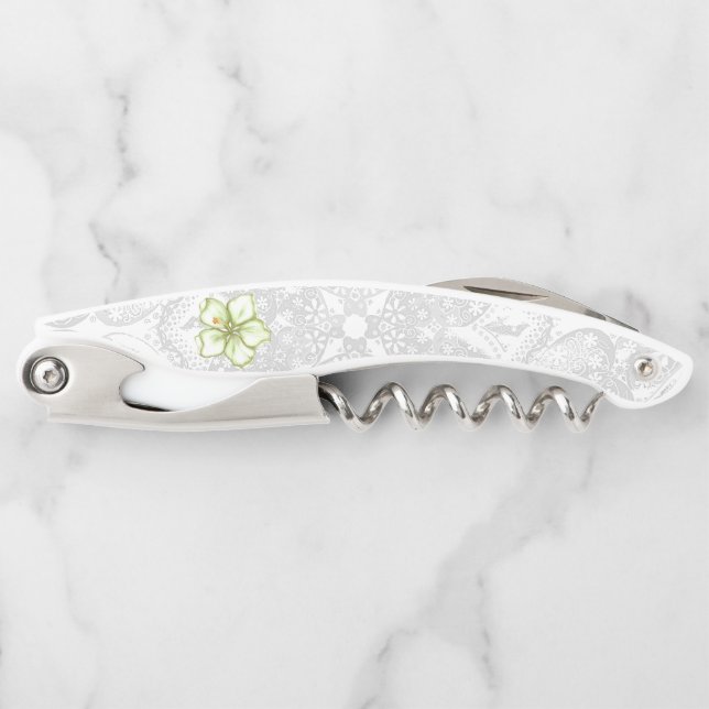 Hibiscus & lace WHITE Corkscrew (Front)