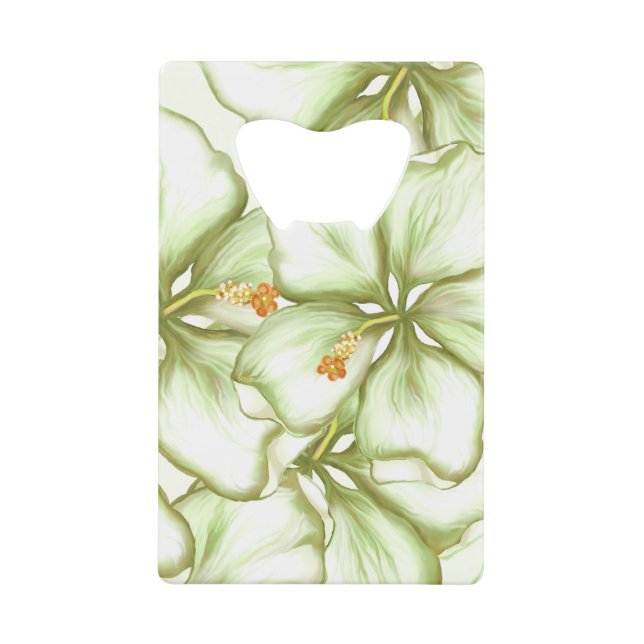 Hibiscus & lace WHITE Credit Card Bottle Opener (Front)