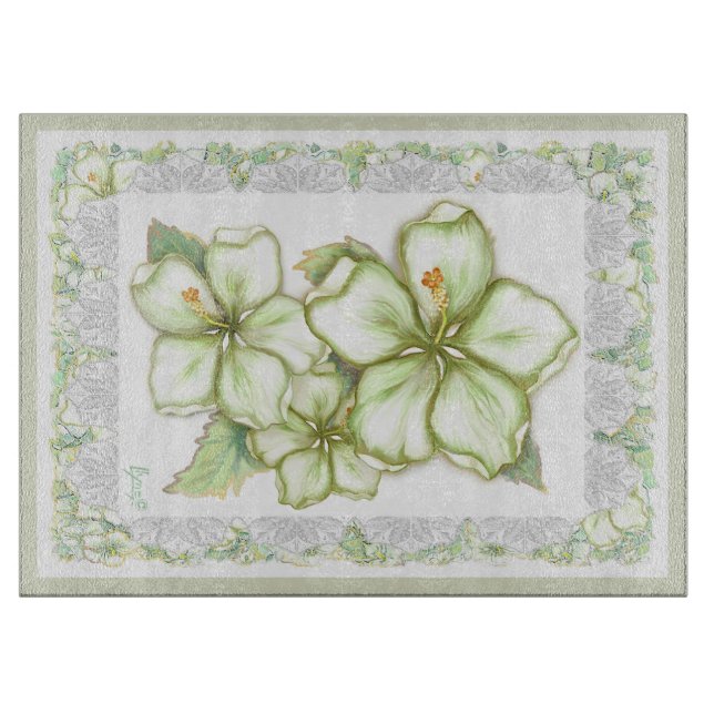 Hibiscus & lace WHITE Cutting Board (Front)