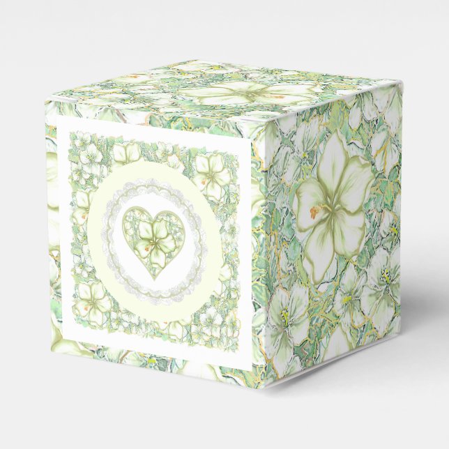 Hibiscus & lace WHITE Favor Box (Front Side)