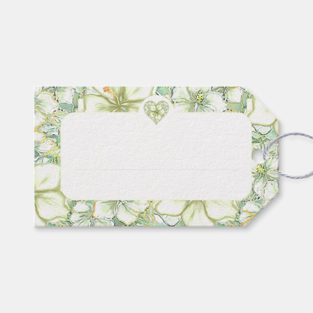 Hibiscus & lace WHITE Gift Tags (Front (Horizontal))