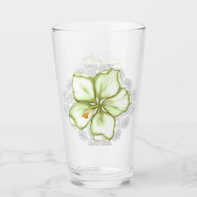Hibiscus & lace WHITE Glass (Front)