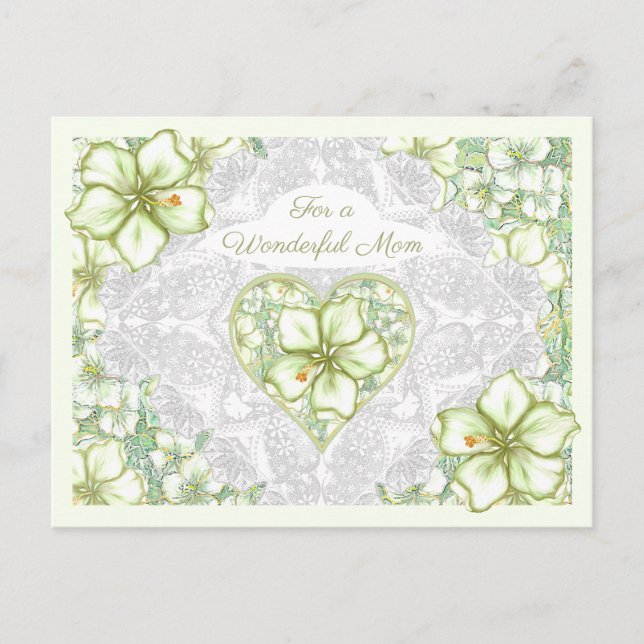 Hibiscus & lace WHITE Holiday Postcard (Front)