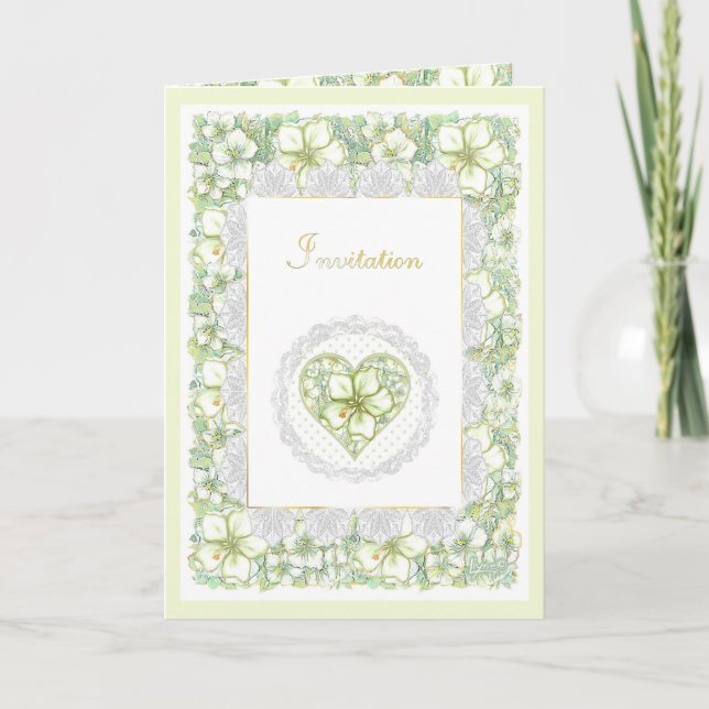 Hibiscus & lace WHITE Invitation (Front)