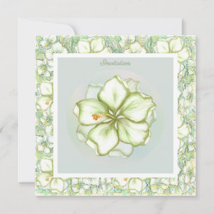 Hibiscus & lace WHITE Invitation