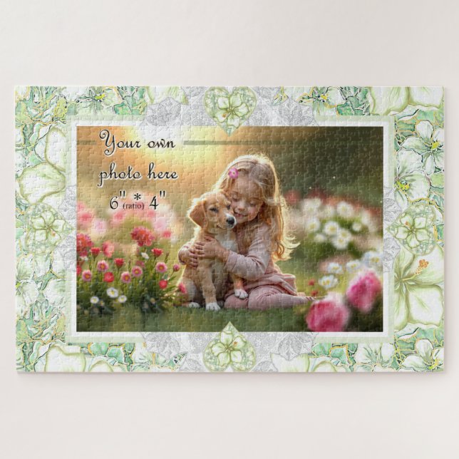 Hibiscus & lace WHITE Jigsaw Puzzle (Horizontal)