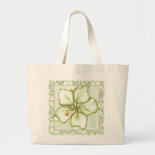 Hibiscus & lace WHITE Large Tote Bag