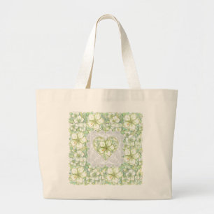 Hibiscus & lace WHITE Large Tote Bag