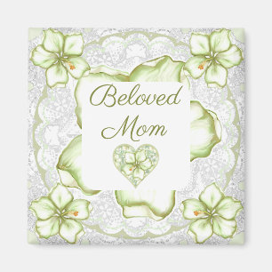 Hibiscus & lace WHITE Magnet