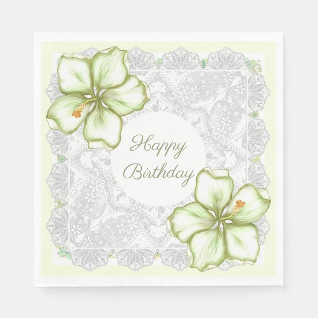 Hibiscus & lace WHITE Napkin (Front)