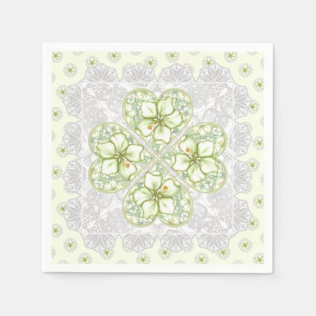 Hibiscus & lace WHITE Napkin (Front)