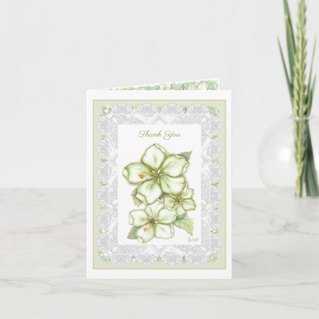 Hibiscus & lace WHITE Note Card (Front)