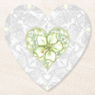 Hibiscus & lace WHITE Paper Coaster