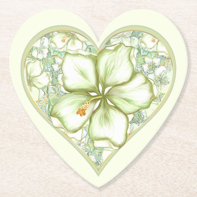Hibiscus & lace WHITE Paper Coaster (Front)