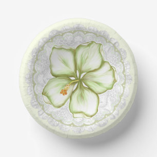Hibiscus & lace WHITE Paper Plate