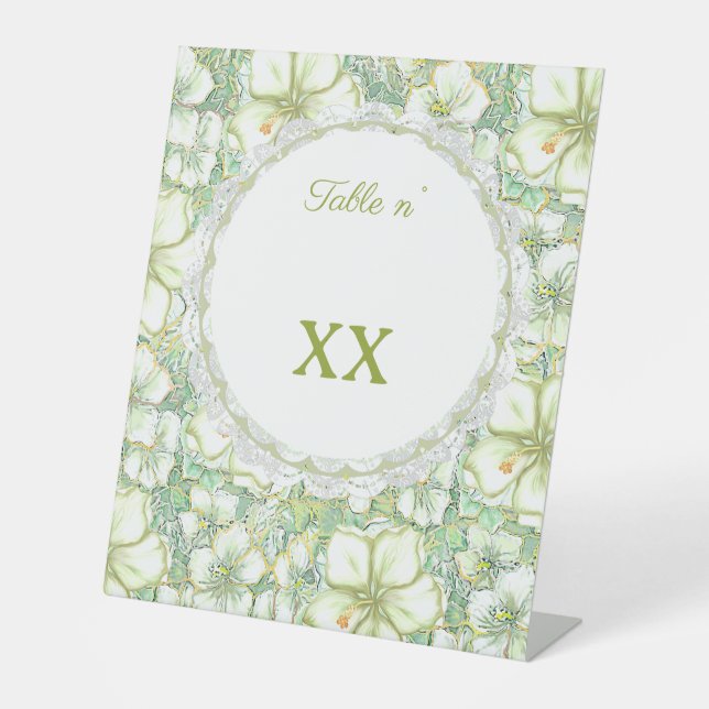 Hibiscus & lace WHITE Pedestal Sign (Front)