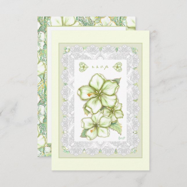 Hibiscus & lace WHITE RSVP Card (Front/Back)