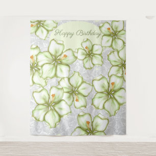 Hibiscus & lace WHITE Tapestry