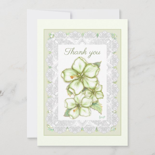 Hibiscus & lace WHITE Thank You Card (Front)