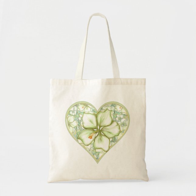 Hibiscus & lace WHITE Tote Bag (Front)