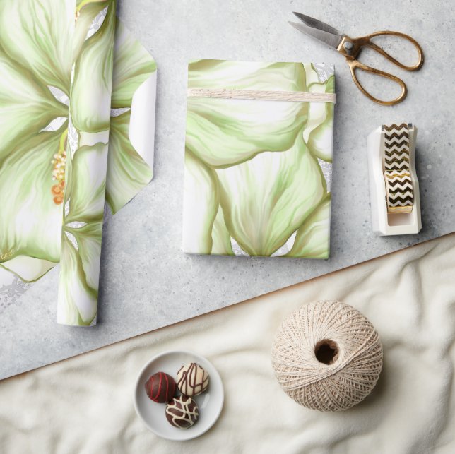 Hibiscus & lace WHITE Wrapping Paper (Crafts)