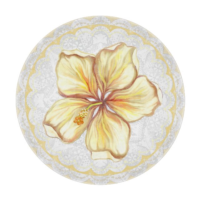 Hibiscus & lace YELLOW Cutting Board (Front)